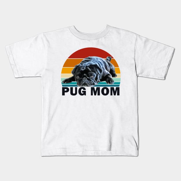 Black Pug Mom Kids T-Shirt by Fusti